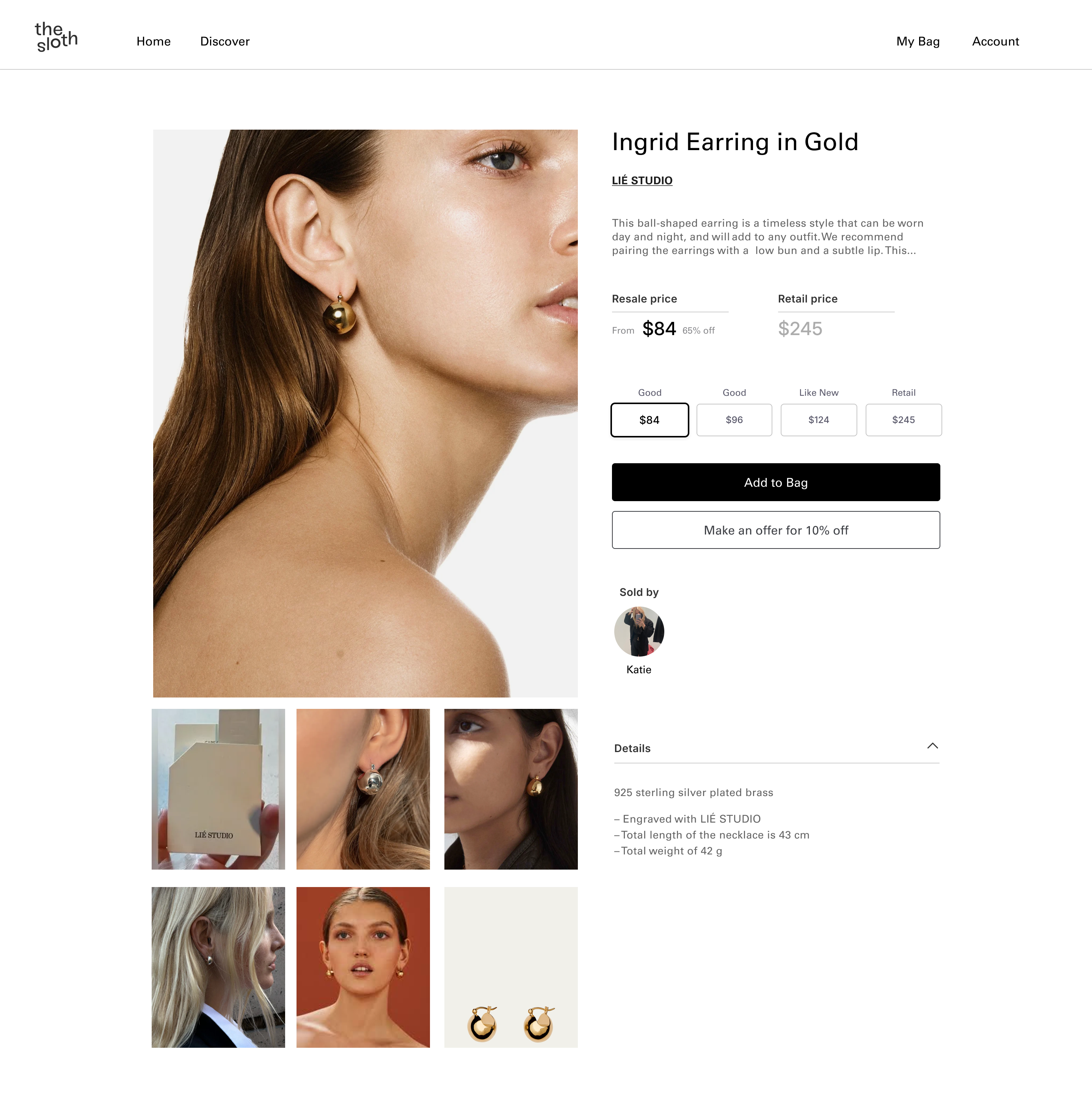 The Sloth marketplace product detail page